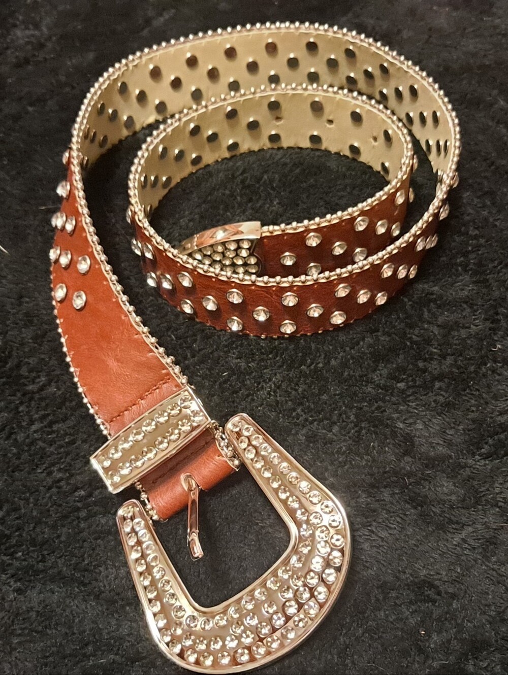 Studded Rhinestone Brown Belt - Women Accessories Sz S/M